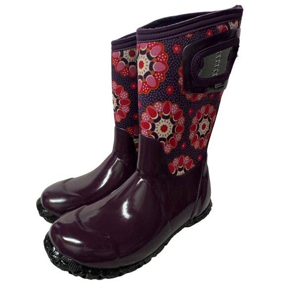 Bogs North Hampton Kaleidoscope Girls 13 Purple Rubber Waterproof Rain Boots - Picture 10 of 16